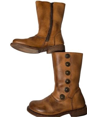 Ladies Tan Leather Mid-Calf Zip & Button Boots BED STU artisan style